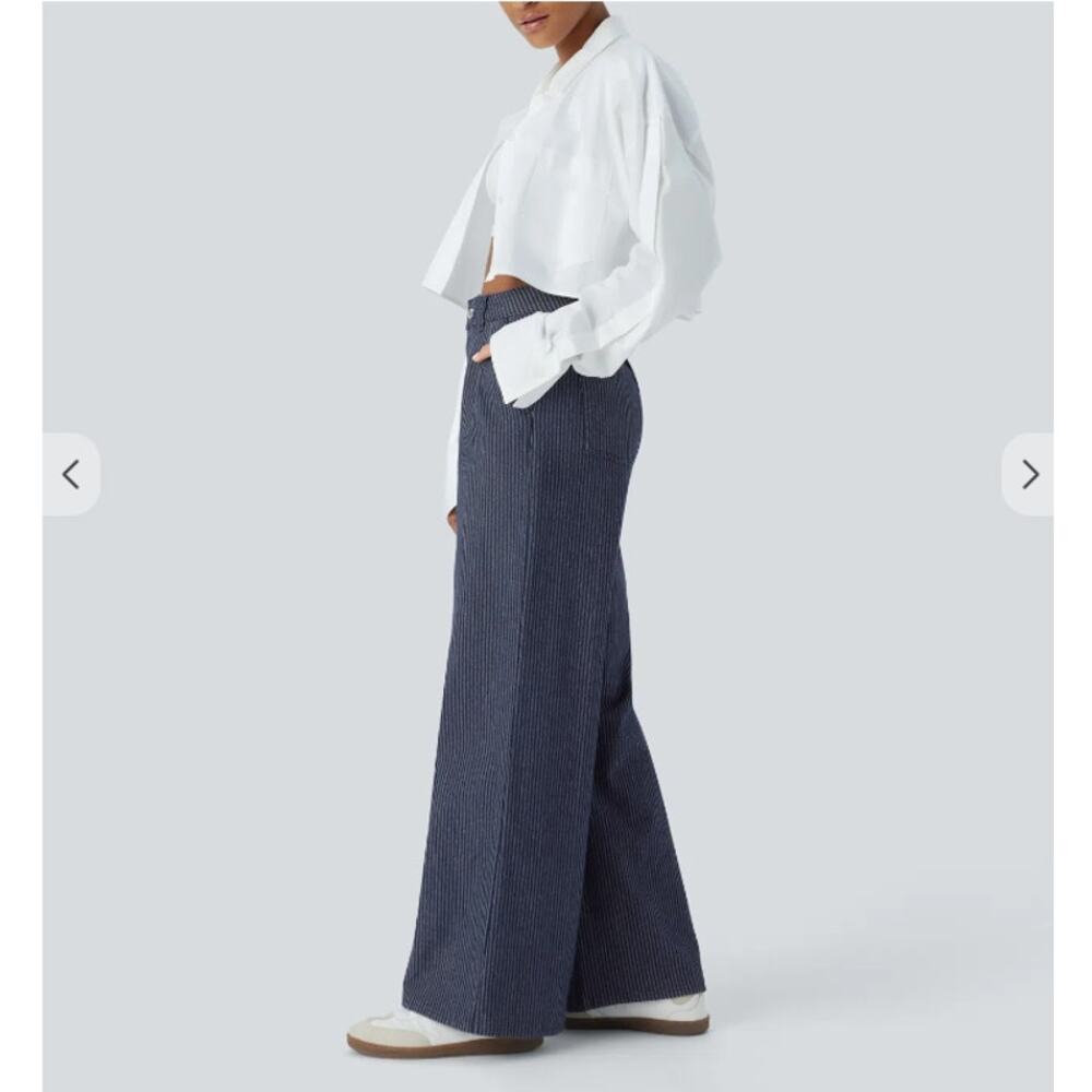 Halara Flex High Waisted Striped Stretchy Baggy Wide Leg Jeans Women's XS‎ NWT